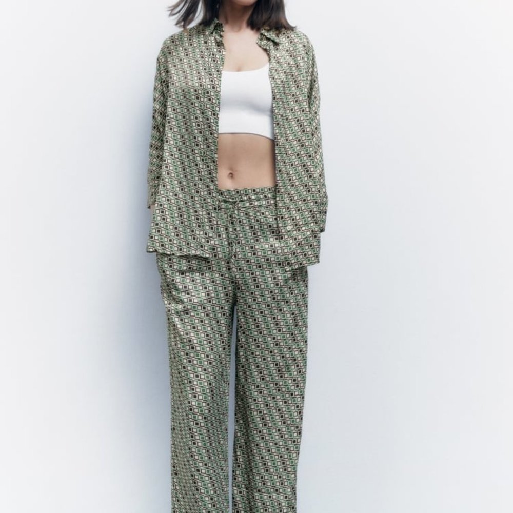 NWT ZARA GEOMETRIC PRINT SHIRT & PANTS XS $100